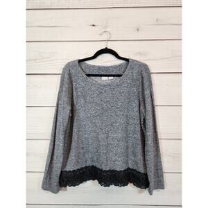 Chico's Zenergy Women's Gray Solid Lace Trim Long Sleeve Sweater Size 12/14